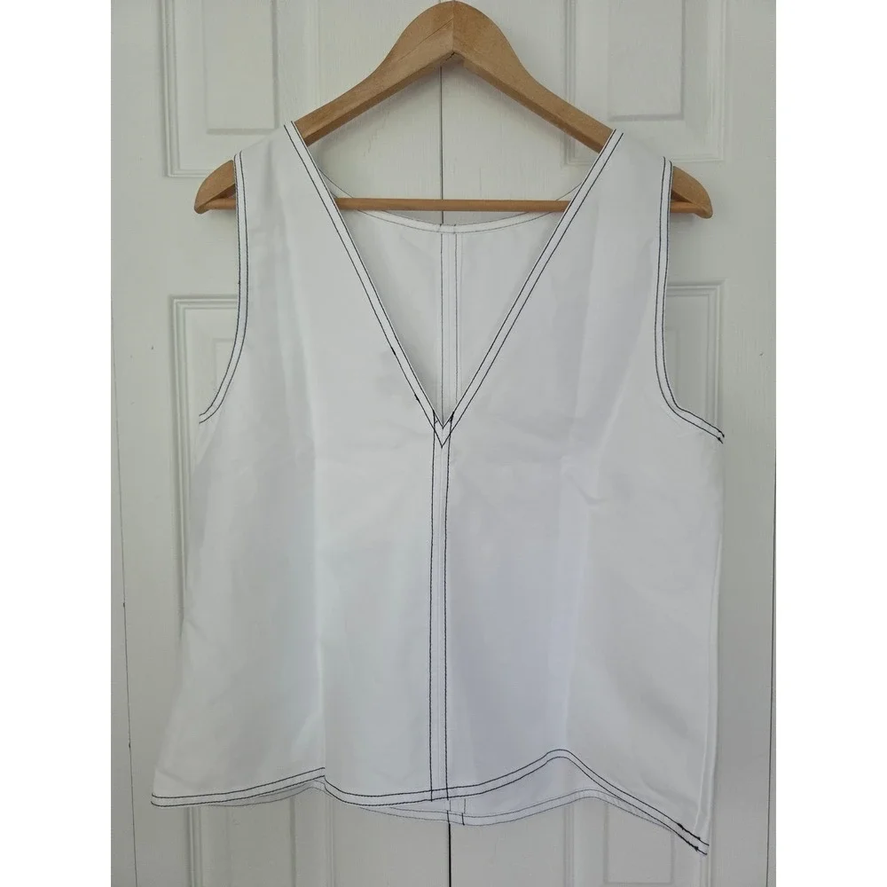 J. Crew Shell Top Contrast-stitch Cotton Poplin Women 4 White NWT $98 CV049